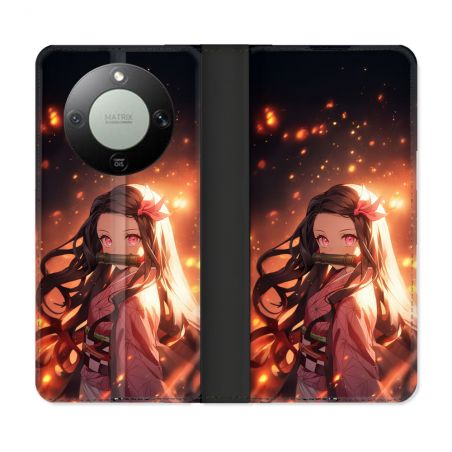 Housse Cuir Portefeuille Pour Honor Magic 8 Lite 5G Manga Demon Slayer Nezuko Rose