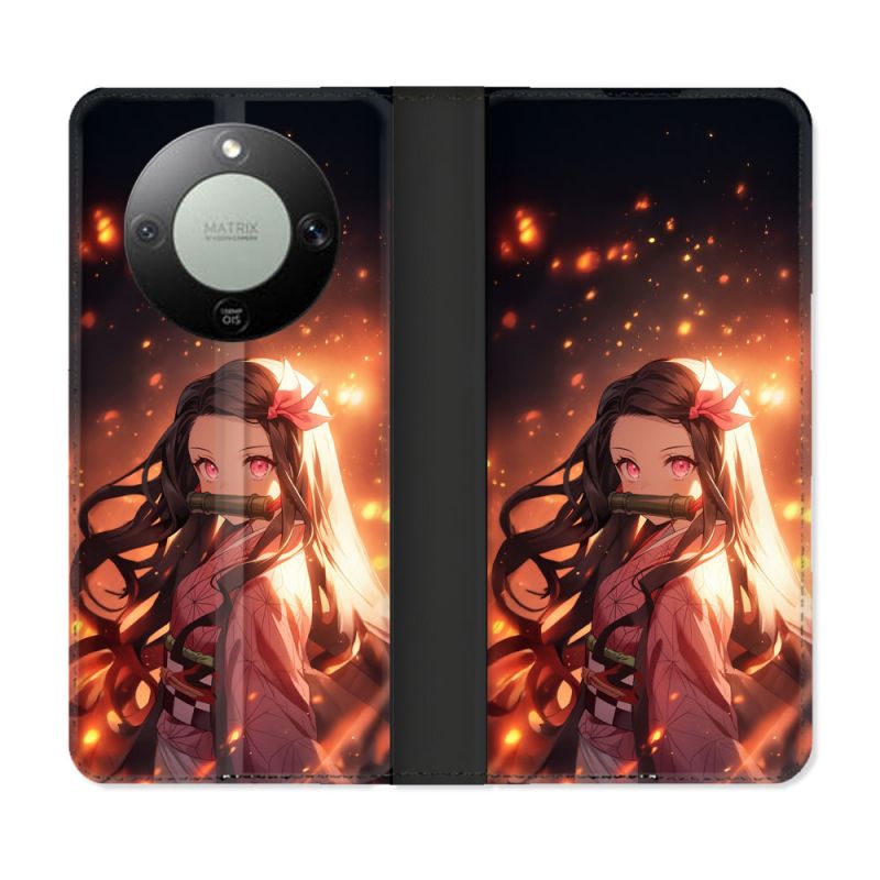 Housse Cuir Portefeuille Pour Honor Magic 8 Lite 5G Manga Demon Slayer Nezuko Rose