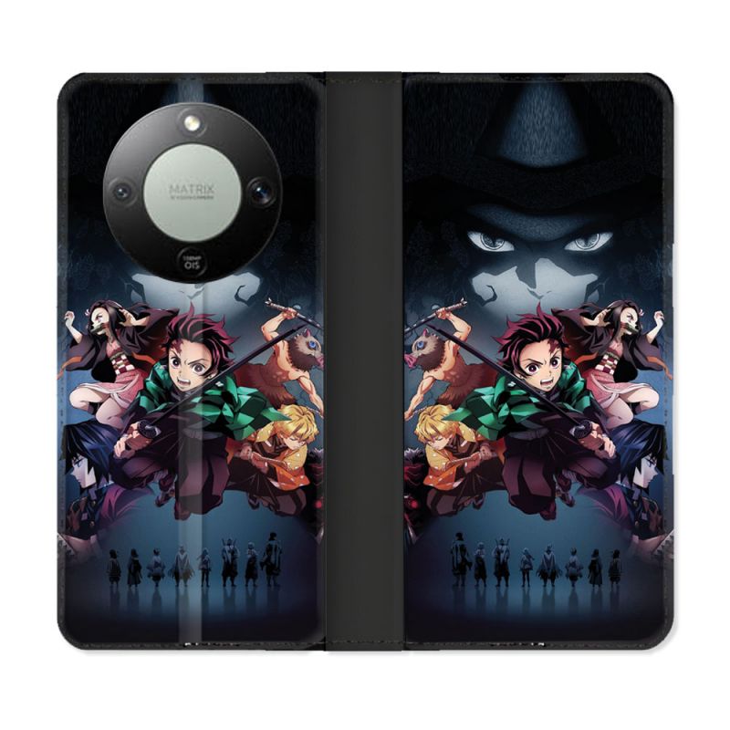 Housse Cuir Portefeuille Pour Honor Magic 8 Lite 5G Manga Demon Slayer Noir