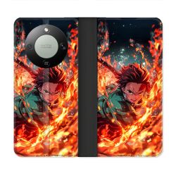 Housse Cuir Portefeuille Pour Honor Magic 8 Lite 5G Manga Demon Slayer Tanjiro Feu