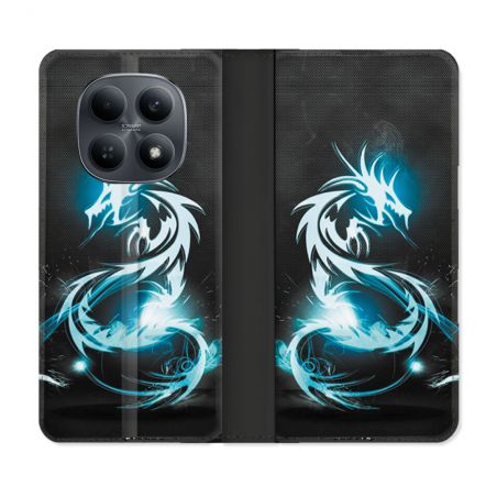 Housse Cuir Portefeuille Pour Xiaomi Redmi Note 15 4G Fantastique Dragon Bleu