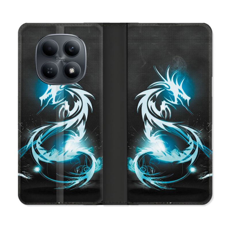 Housse Cuir Portefeuille Pour Xiaomi Redmi Note 15 4G Fantastique Dragon Bleu