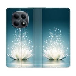 Housse Cuir Portefeuille Pour Xiaomi Redmi Note 15 4G Fleur Lotus Blanc