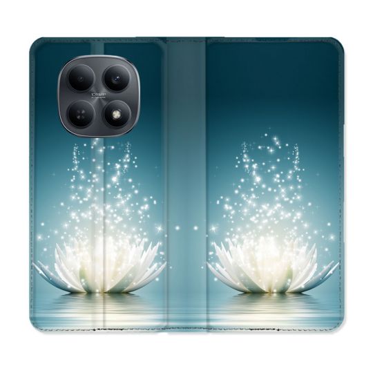 Housse Cuir Portefeuille Pour Xiaomi Redmi Note 15 4G Fleur Lotus Blanc