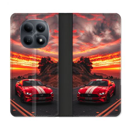 Housse Cuir Portefeuille Pour Xiaomi Redmi Note 15 4G Ford Mustang GT500 Rouge