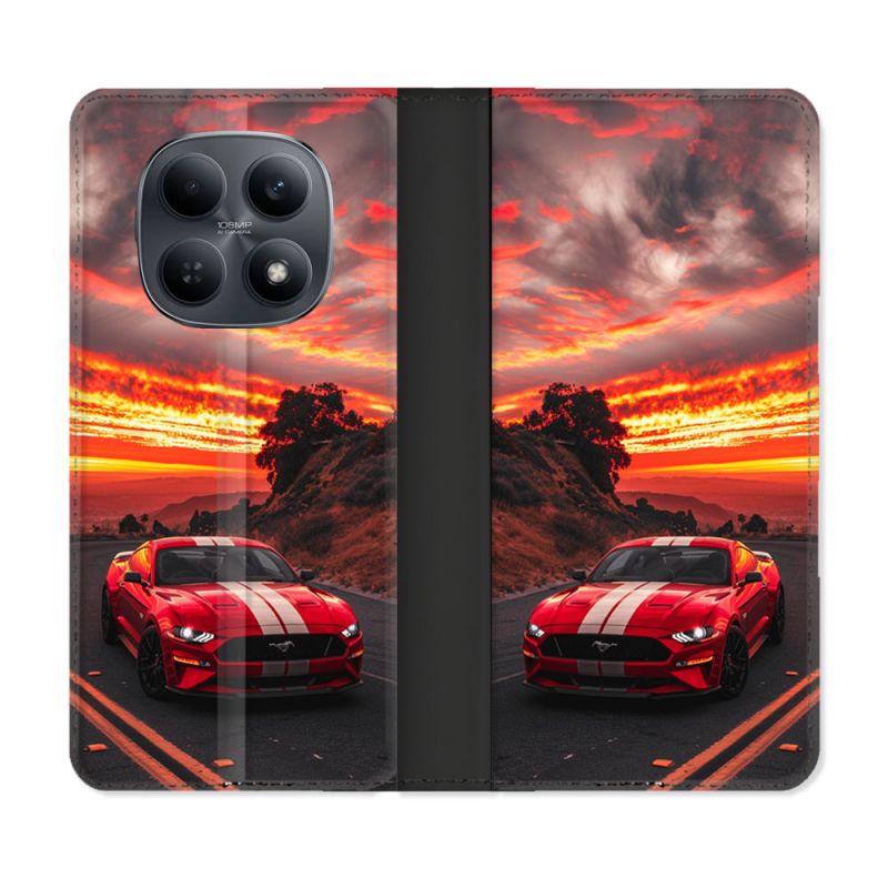 Housse Cuir Portefeuille Pour Xiaomi Redmi Note 15 4G Ford Mustang GT500 Rouge