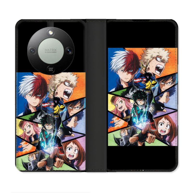 Housse Cuir Portefeuille Pour Honor Magic 8 Lite 5G Manga My Hero Academia Noir