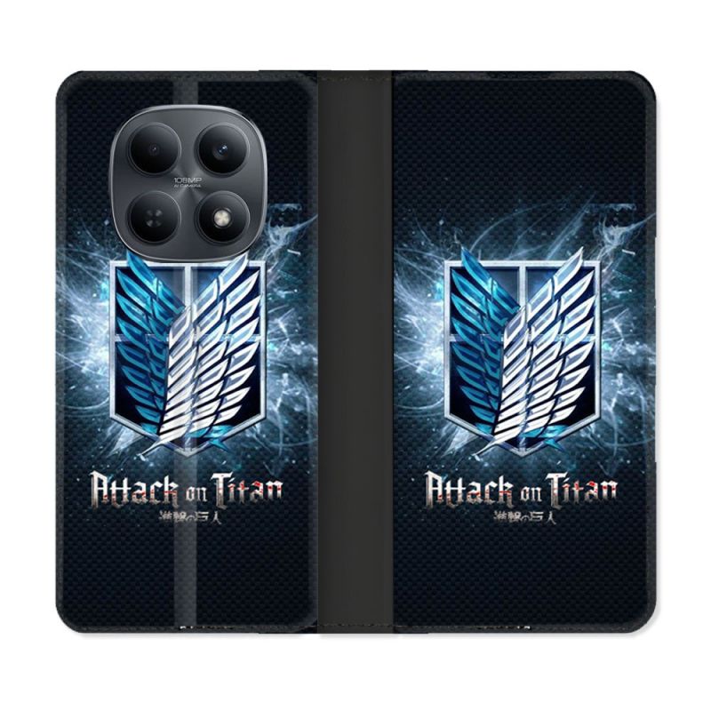 Housse Cuir Portefeuille Pour Xiaomi Redmi Note 15 4G Manga Attaque Titans Noir