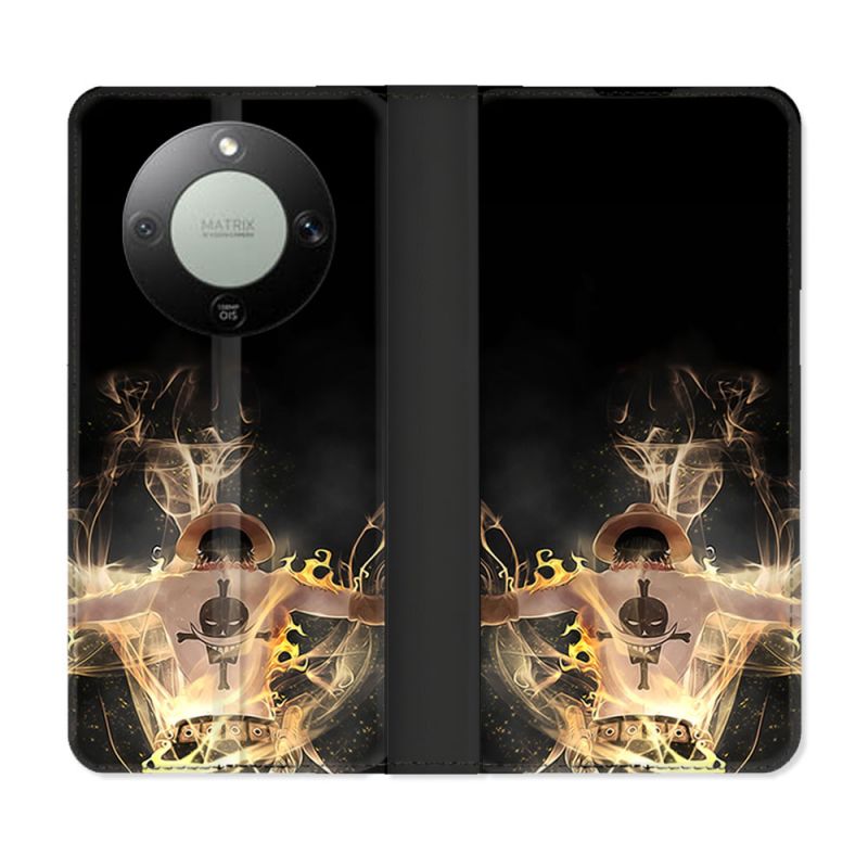 Housse Cuir Portefeuille Pour Honor Magic 8 Lite 5G Manga One Piece Ace Noir