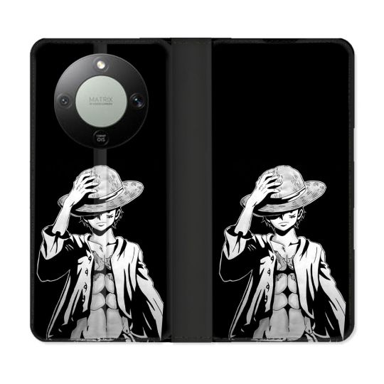 Housse Cuir Portefeuille Pour Honor Magic 8 Lite 5G Manga One Piece Luffy Noir