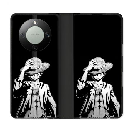 Housse Cuir Portefeuille Pour Honor Magic 8 Lite 5G Manga One Piece Luffy Noir