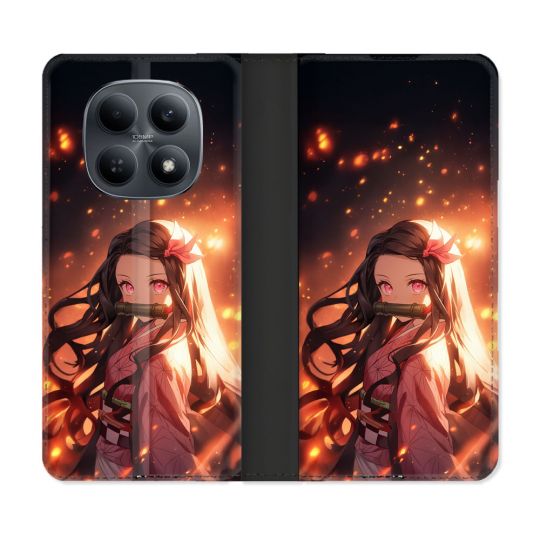 Housse Cuir Portefeuille Pour Xiaomi Redmi Note 15 4G Manga Demon Slayer Nezuko Rose
