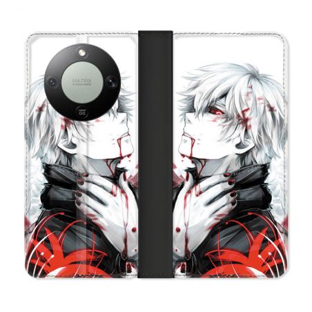 Housse Cuir Portefeuille Pour Honor Magic 8 Lite 5G Manga Tokyo Ghoul Kaneki Blanc