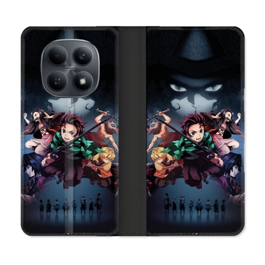 Housse Cuir Portefeuille Pour Xiaomi Redmi Note 15 4G Manga Demon Slayer Noir