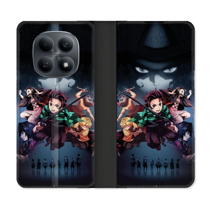 Housse Cuir Portefeuille Pour Xiaomi Redmi Note 15 4G Manga Demon Slayer Noir