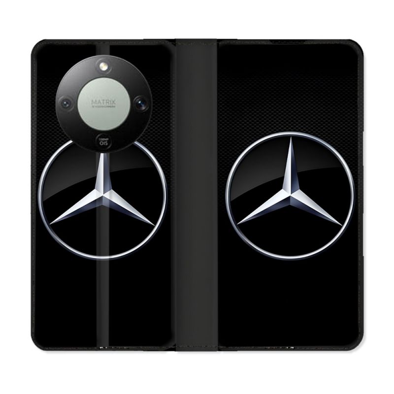 Housse Cuir Portefeuille Pour Honor Magic 8 Lite 5G Mercedes Carbone