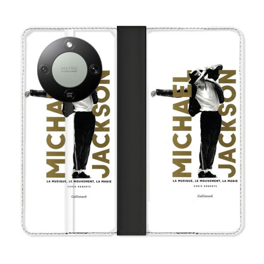 Housse Cuir Portefeuille Pour Honor Magic 8 Lite 5G Michael Jackson Blanc