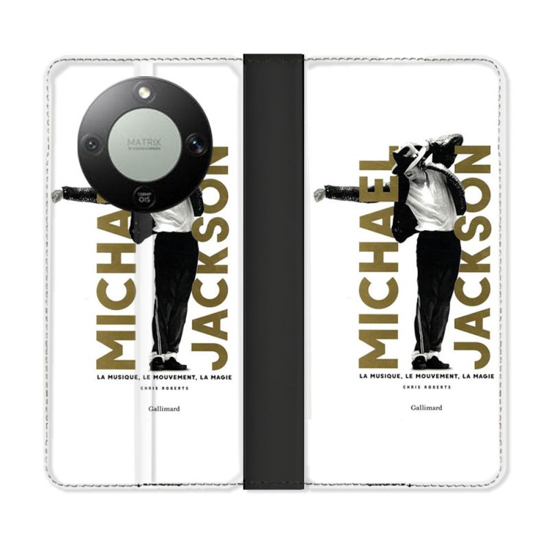 Housse Cuir Portefeuille Pour Honor Magic 8 Lite 5G Michael Jackson Blanc