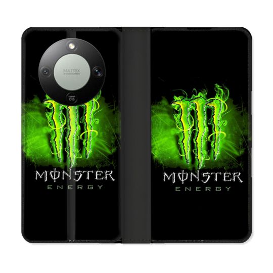 Housse Cuir Portefeuille Pour Honor Magic 8 Lite 5G Monster Energy Vert