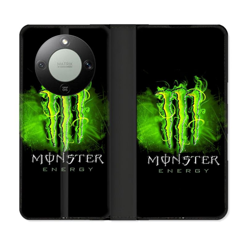 Housse Cuir Portefeuille Pour Honor Magic 8 Lite 5G Monster Energy Vert