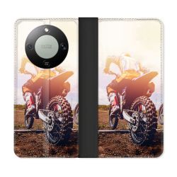 Housse Cuir Portefeuille Pour Honor Magic 8 Lite 5G Moto Cross Soleil