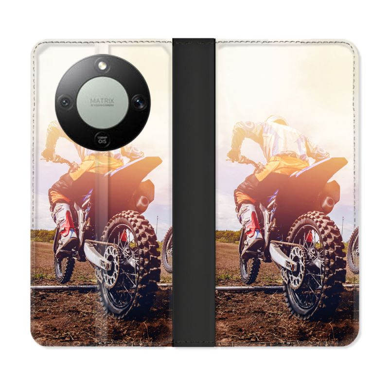 Housse Cuir Portefeuille Pour Honor Magic 8 Lite 5G Moto Cross Soleil