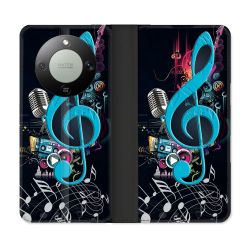 Housse Cuir Portefeuille Pour Honor Magic 8 Lite 5G Musique Cle Sol Bleu