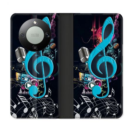 Housse Cuir Portefeuille Pour Honor Magic 8 Lite 5G Musique Cle Sol Bleu