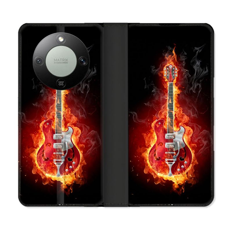 Housse Cuir Portefeuille Pour Honor Magic 8 Lite 5G Musique Guitare Electrique
