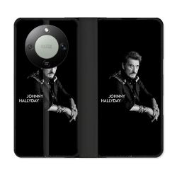 Housse Cuir Portefeuille Pour Honor Magic 8 Lite 5G Musique Johnny Hallyday Noir