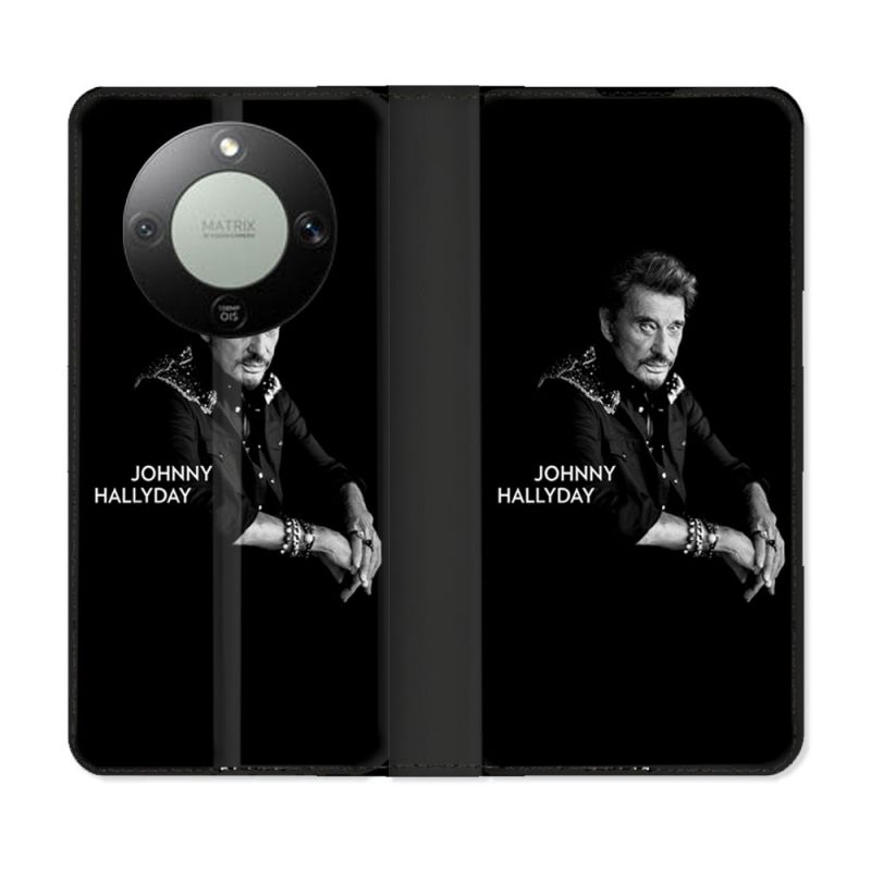 Housse Cuir Portefeuille Pour Honor Magic 8 Lite 5G Musique Johnny Hallyday Noir