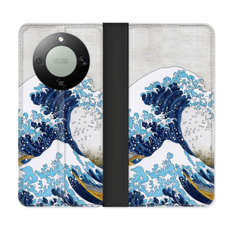 Housse Cuir Portefeuille Pour Honor Magic 8 Lite 5G Peinture La Grande Vague