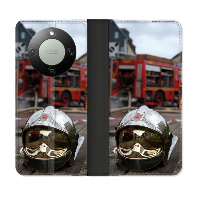 Housse Cuir Portefeuille Pour Honor Magic 8 Lite 5G Pompier Casque Camion