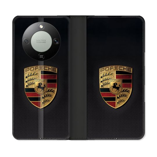 Housse Cuir Portefeuille Pour Honor Magic 8 Lite 5G Porsche Carbone