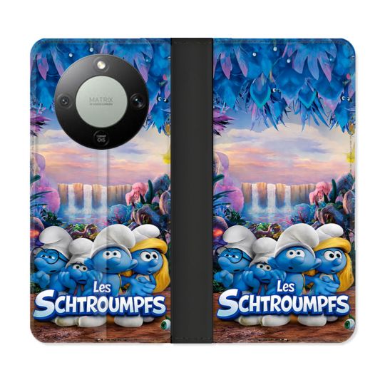 Housse Cuir Portefeuille Pour Honor Magic 8 Lite 5G Schtroumpfs Forêt