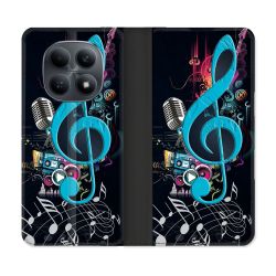 Housse Cuir Portefeuille Pour Xiaomi Redmi Note 15 4G Musique Cle Sol Bleu
