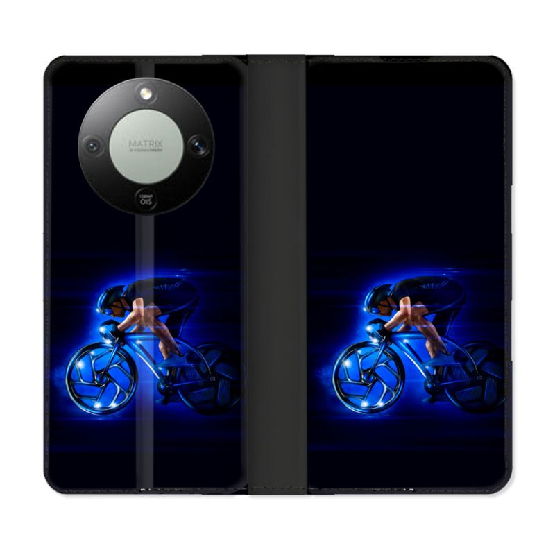 Housse Cuir Portefeuille Pour Honor Magic 8 Lite 5G Sport Cyclisme Bleu