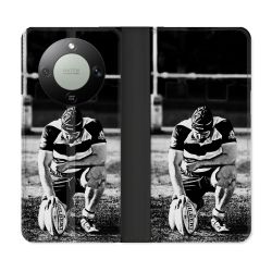 Housse Cuir Portefeuille Pour Honor Magic 8 Lite 5G Sport Rugby Noir Blanc