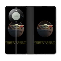 Housse Cuir Portefeuille Pour Honor Magic 8 Lite 5G Star Wars - Yoda bebe noir