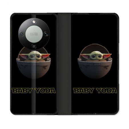 Housse Cuir Portefeuille Pour Honor Magic 8 Lite 5G Star Wars - Yoda bebe noir