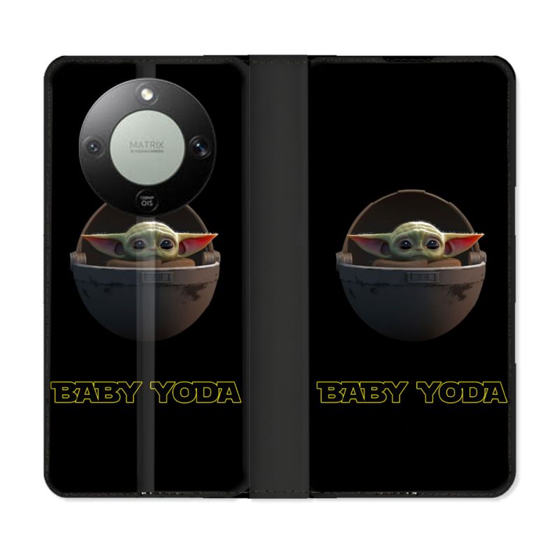 Housse Cuir Portefeuille Pour Honor Magic 8 Lite 5G Star Wars - Yoda bebe noir