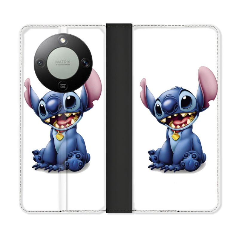 Housse Cuir Portefeuille Pour Honor Magic 8 Lite 5G Stitch Blanc