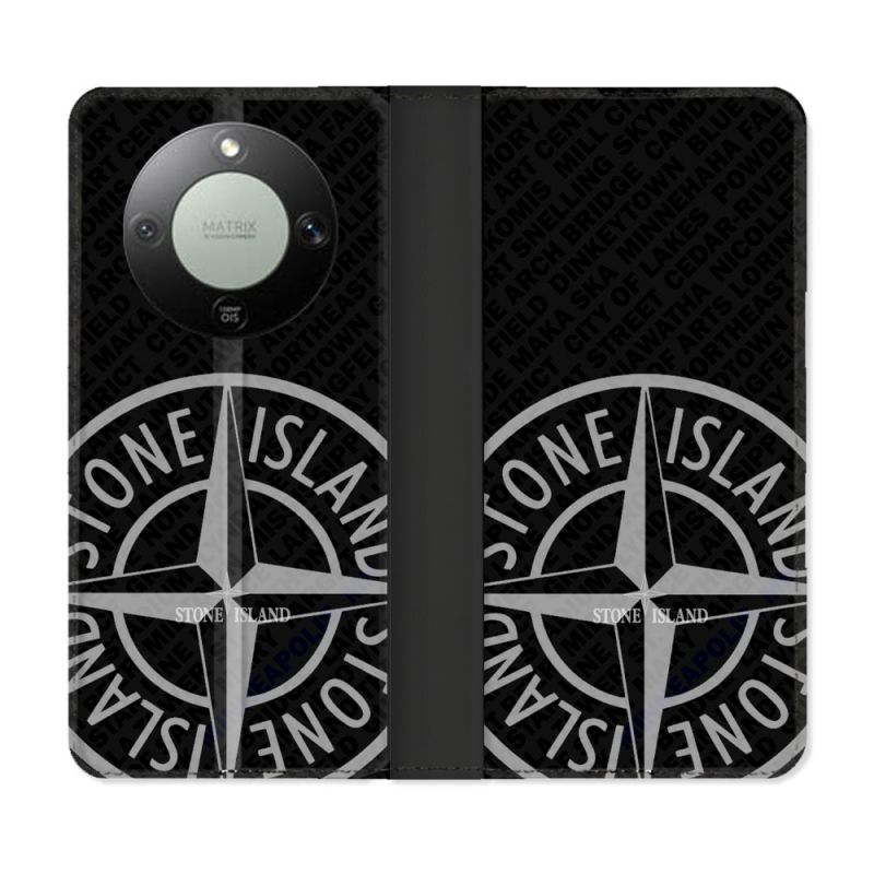 Housse Cuir Portefeuille Pour Honor Magic 8 Lite 5G Stone Island Gris