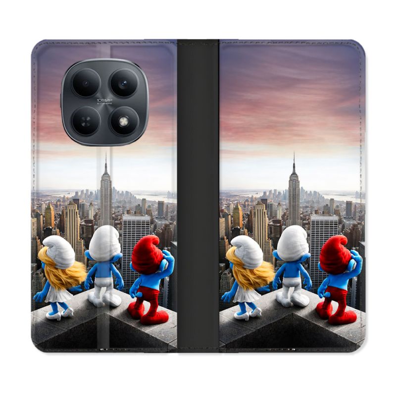 Housse Cuir Portefeuille Pour Xiaomi Redmi Note 15 4G Schtroumpfs New York