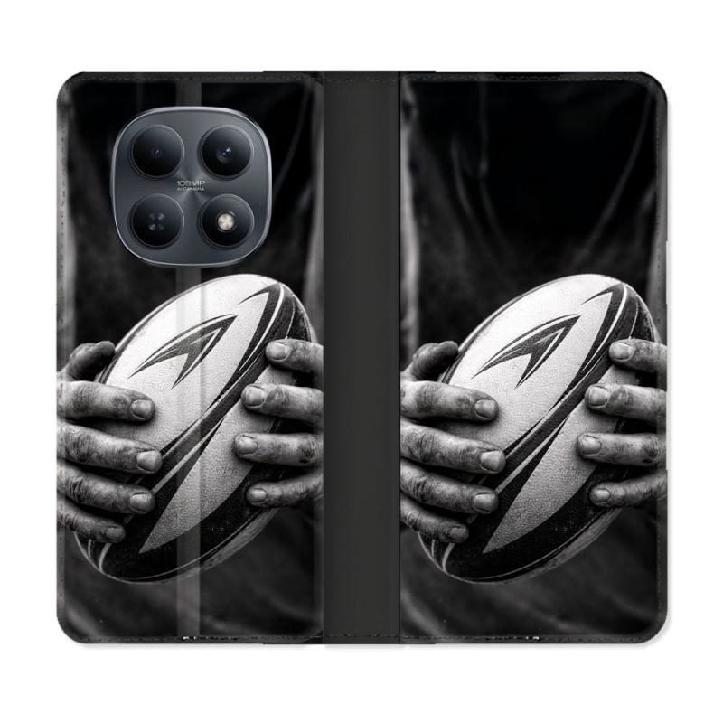 Housse Cuir Portefeuille Pour Xiaomi Redmi Note 15 4G Sport Rugby Ballon Moderne