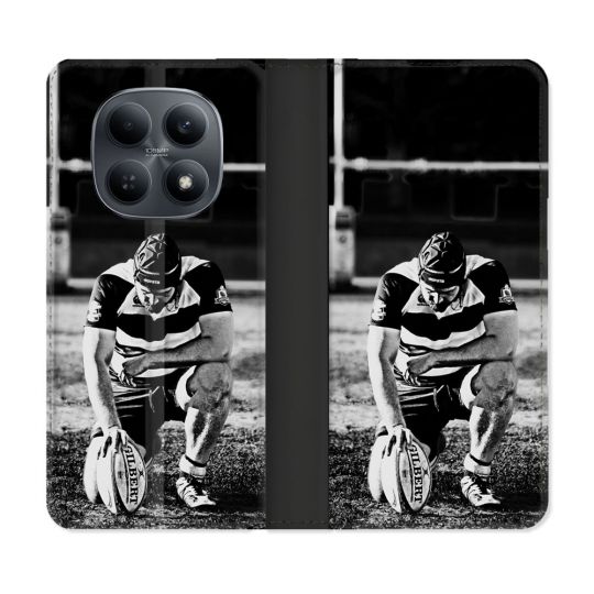 Housse Cuir Portefeuille Pour Xiaomi Redmi Note 15 4G Sport Rugby Noir Blanc
