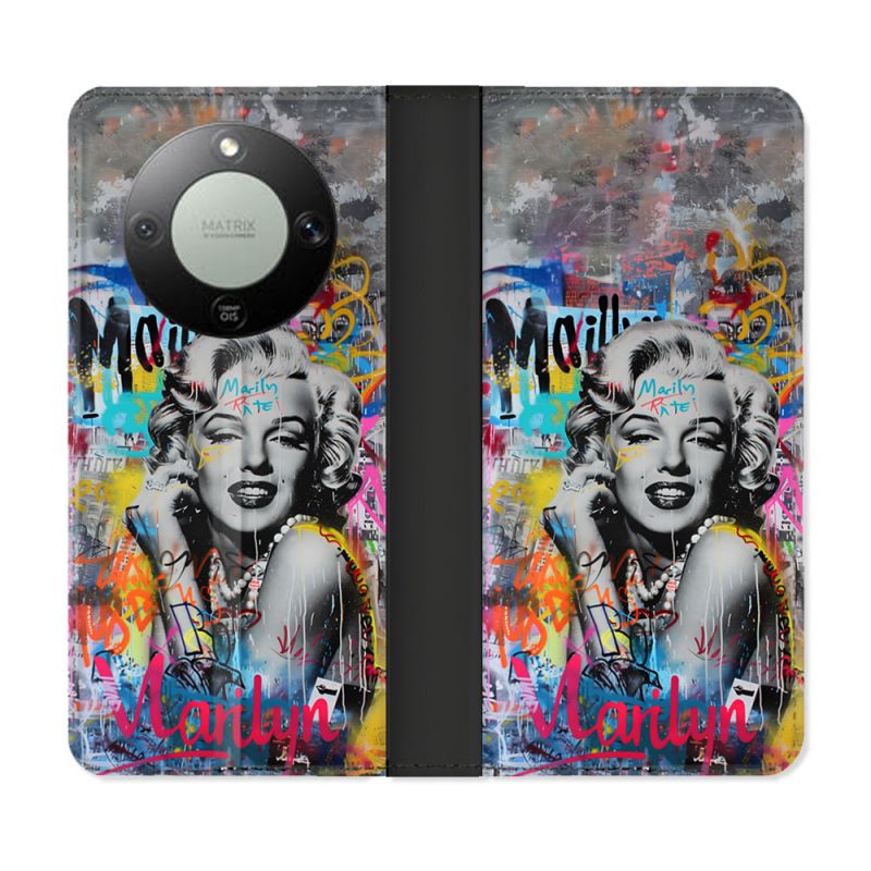 Housse Cuir Portefeuille Pour Honor Magic 8 Lite 5G Street Art Maryline Monroe