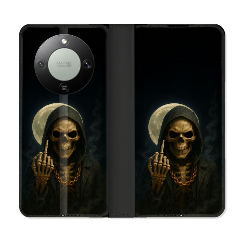 Housse Cuir Portefeuille Pour Honor Magic 8 Lite 5G Tete de Mort Doigt 2026