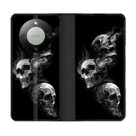 Housse Cuir Portefeuille Pour Honor Magic 8 Lite 5G Tete de Mort Triple