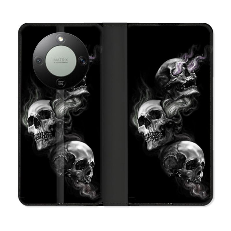 Housse Cuir Portefeuille Pour Honor Magic 8 Lite 5G Tete de Mort Triple